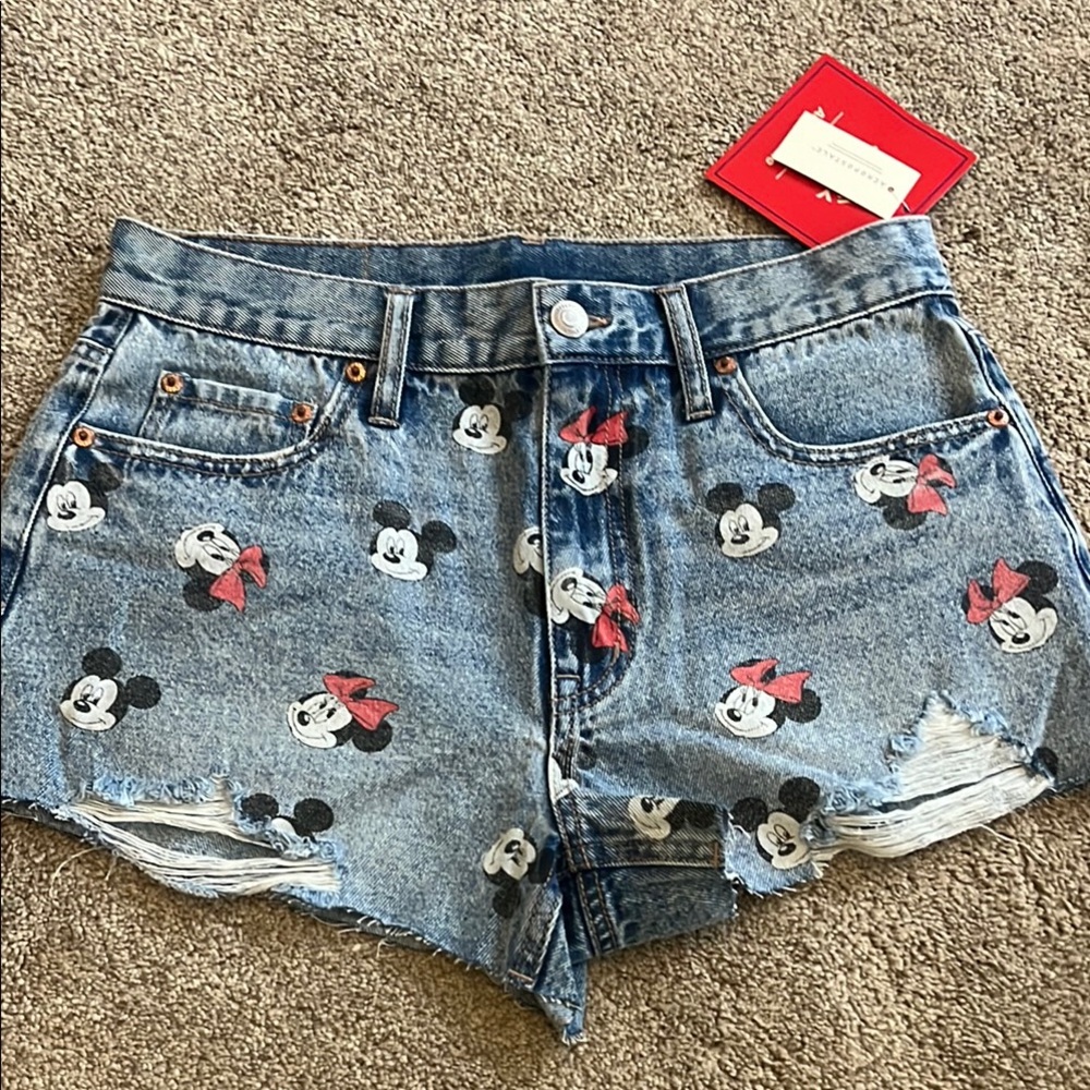 Disney Blue Jean Shorts with Mickey Mouse Design Disney Black Tank Top - Picture 2 of 5